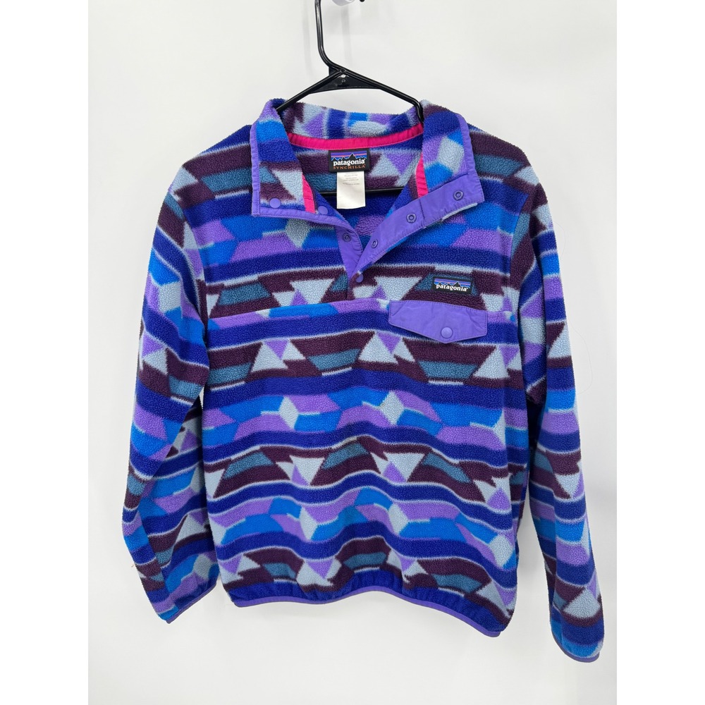 Patagonia Synchilla Fleece Women Medium Purple Geometric Snap-T Pullover